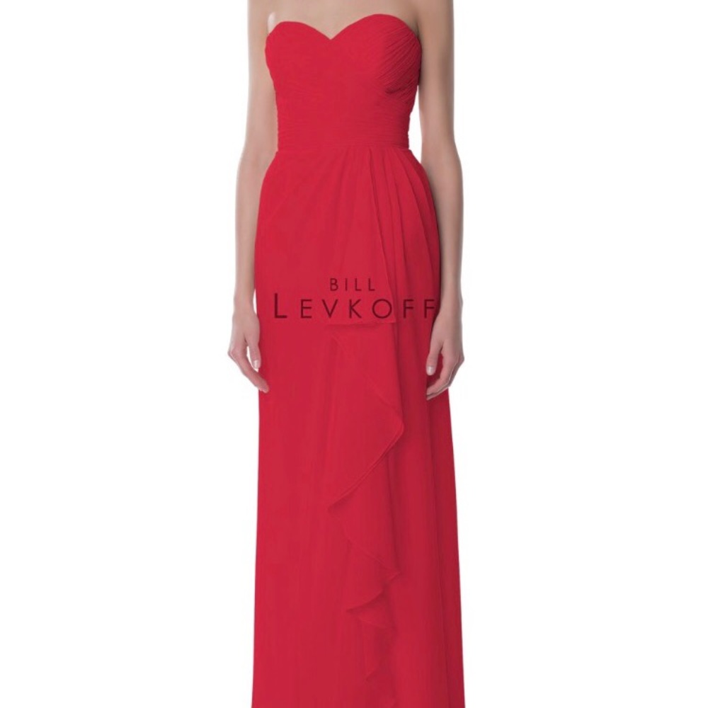 NWOT Bella Bridesmaids Bill Levkoff Red strapless bridesmaid gown still. 8